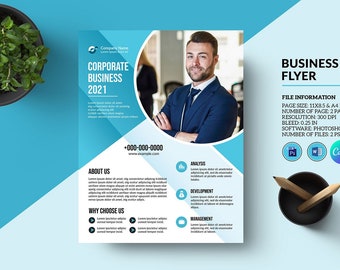 Printable Business Flyer |  Corporate Flyer Template |   Canva, Ms Word and Photoshop Template, Instant Download