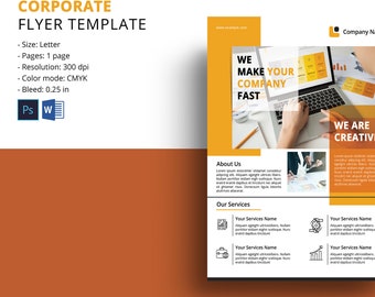 Corporate Flyer Template | Business Flyer Design | Ms Word and Photoshop , Instant Download