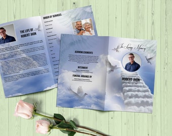 HEAVENLY Funeral Program Template | Obituary Template, Memorial Program |  Ms Word & Photoshop template | Instant Download Fp-462