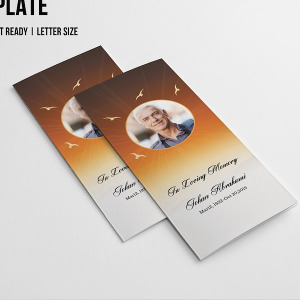 Trifold Funeral Program Template | Obituary Template  | MS Word, Mac Page and Photoshop Template | Instant Download | Fp-222