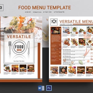Plantilla de menú de restaurante elegante: personalizable y fácil de imprimir / Plantilla de volante de menú de comida / Plantilla de Ms Word, Photoshop / Descarga instantánea