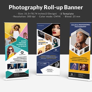 Fotografie Roll-Up Banner Vorlage - Präsentiere deine kreative Vision | Photoshop, Illustrator und Canva Template