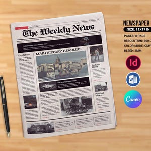 Szablon gazety, 8-stronicowa gazeta | Szablon Canva, Adobe Indesign i MS Word | | Natychmiastowe pobranie