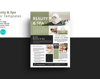 Beauty and Spa Flyer, Hair & Beauty Care Salon Flyer Template , Photoshop and Canva Template | Instant Download