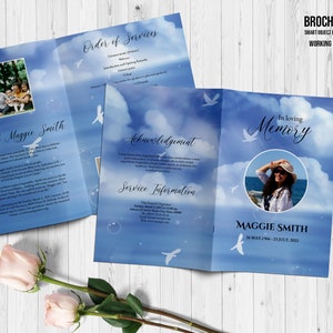 Printable Funeral Program Template Blue Sky Obituary Template Ms Word & Photoshop template Instant Download Fp-539 image 1