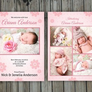 Plantillas elegantes para anuncios de nacimiento: personalizables y únicas / Plantilla para anuncio de recién nacido / Tarjeta con foto para anuncio de nacimiento / B-001