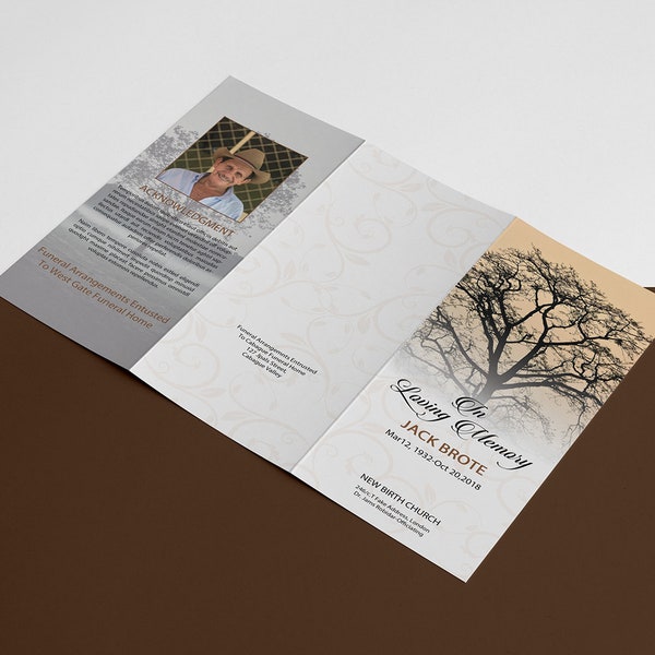 Trifold Funeral Program Template | Printable Floral Obituary Template | Ms Word , Photoshop & Mac Page template |Instant Download Fp-318