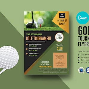 Folleto de torneo de golf imprimible / Plantilla de volante de evento de golf / Plantilla de Photoshop, Ms Word y Canva / Descarga instantánea