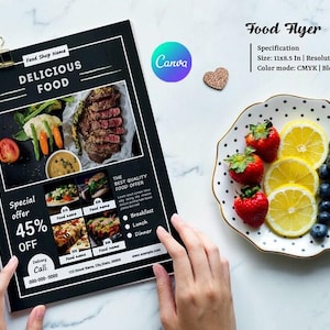 Plantilla de menú de restaurante, plantilla de volante de menú de comida / Plantilla de Canva, Photoshop y MS Word / Descarga instantánea