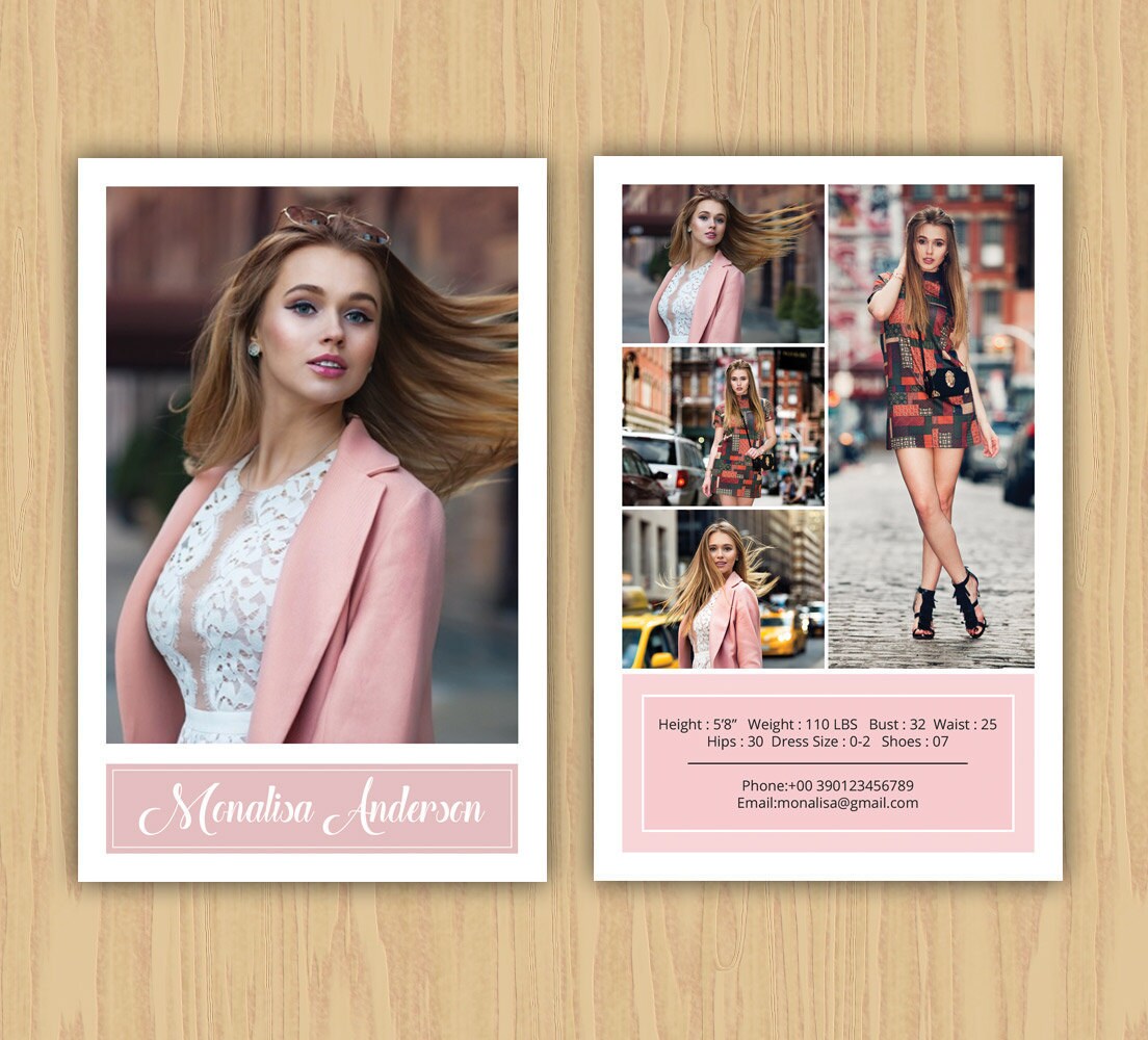 Fashion Model Comp Card Template  Modeling comp card  MS Word Photoshop  and Elements Template  Instant Download  mc-11 Intended For Comp Card Template Psd