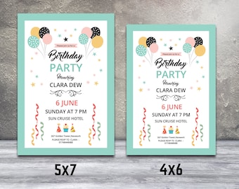 Birthday Invitation Template | Birthday party flyer | Ms Word, Photoshop & Elements  Template | Instant Download