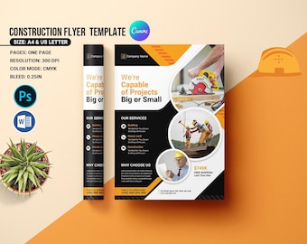 Construction Business Flyer Template: A4 & US Letter (Photoshop, Word, Canva)