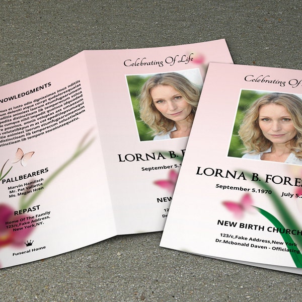 Floral Funeral Program Template | Obituary Template | Photoshop, Mac Page and MS Word Template | Instant Download | FP-065