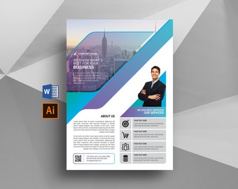 Company Business Flyer | Printable Corporate Flyer Template |   Ms Word and Illustrator Template, Instant Download