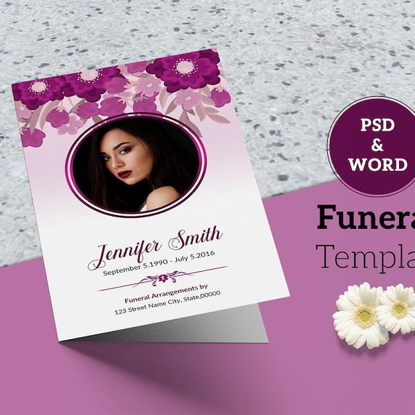 Printable Floral Funeral Program Template |  Obituary Template | Photoshop , MsWord & Mac Page template |Instant Download Fp-333