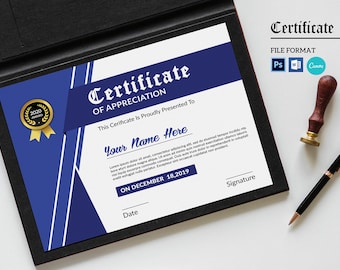 Certificate Template | Multipurpose Certificate, Certificate of Appreciation, Canva, Photoshop & MS Word Template | Instant Download