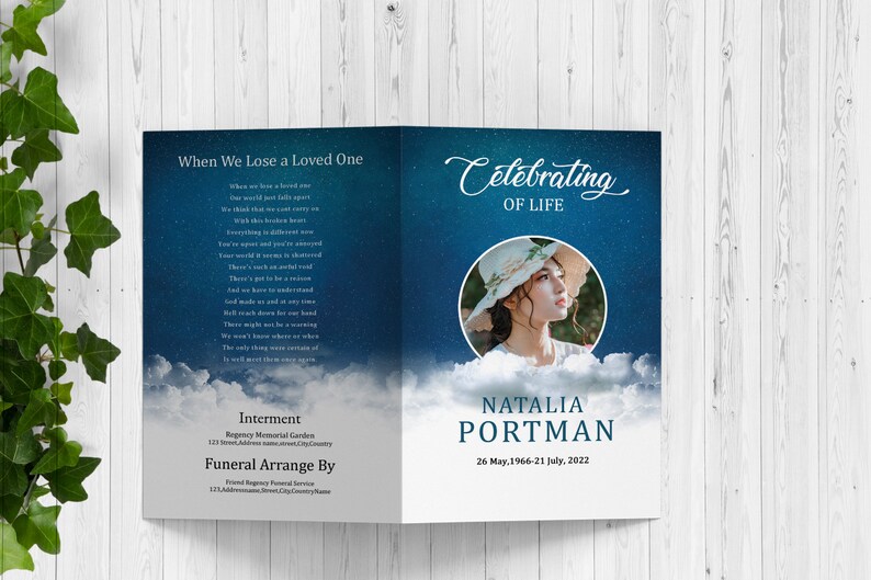 Printable Funeral Program Template Blue Sky Obituary Etsy Printable Funeral Program Template Blue Sky Obituary Etsy