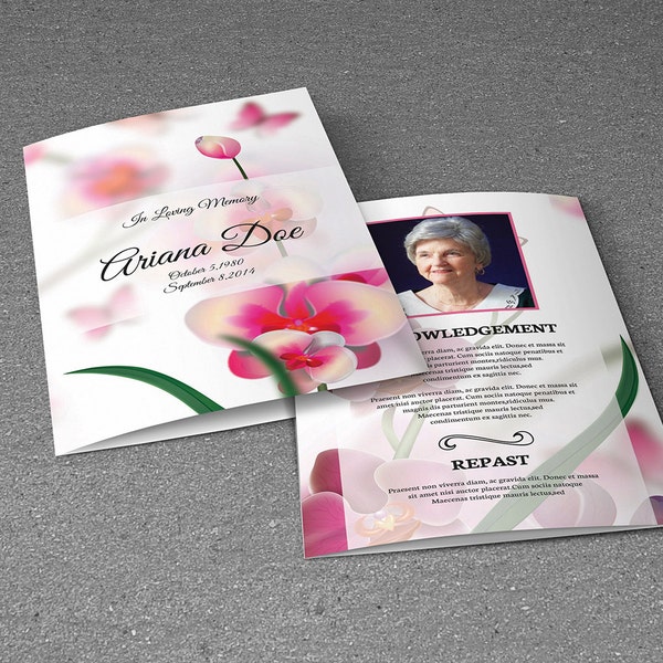 Floral Funeral program template | Funeral announcement Invitation , obituary template | MsWord, Mac Page and Photoshop Template | Fp-067