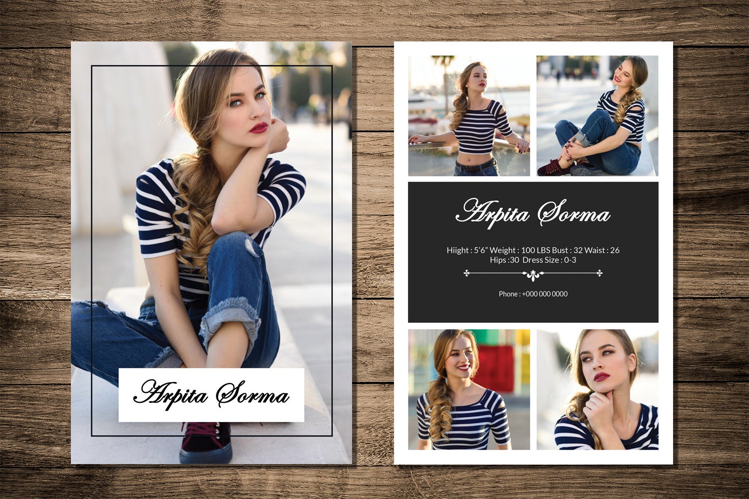 Printable Modeling Comp Card Template  Fashion Model comp card  Photoshop  and MS Word Template  Instant Download  mc-21 For Download Comp Card Template