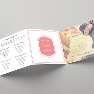 Square Trifold Wedding Photography Brochure Templates - Stylish & Customizable | Wedding package | Instant Download--WB-018