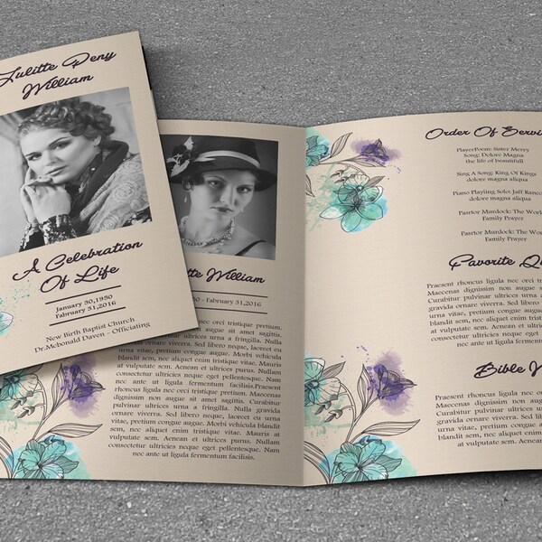 Vintage Funeral Program Template | Obituary Template | Photoshop , Mac Page & MS Word Template | Instant Download | FP-129