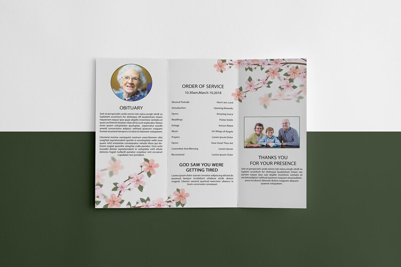Trifold Funeral Program Template Printable Floral Obituary | Etsy