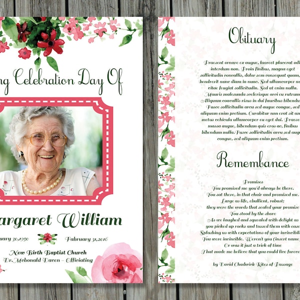 Funeral Program Template | 5x7 Funeral Card Template | Photoshop, Mac Page and MS Word Template | Instant Download | Fp-207