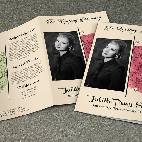 Memorial Funeral Program Template | Obituary Program Template| Photoshop, Mac Page and MS Word Template | Instant Download--Fp-124