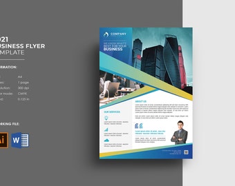 Clean Corporate Flyer , flyer design |  Printable Business Flyer Template |   Ms Word and Illustrator Template, Instant Download