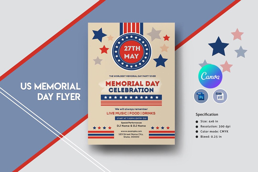 Us Memorial Day Flyer Template | Memorial Day Celebration Invitation ...