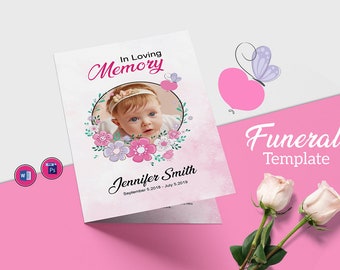 Floral Funeral Program Template For Children  , Child Funeral, Obituary Template,  |  Ms Word & Photoshop template | Instant Download Fp-378