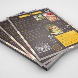 Plantilla de volante de menú de restaurante personalizable: elegante y fácil de editar / Menú imprimible / Plantilla de Photoshop y MS Word / Descarga instantánea