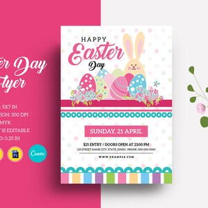 Printable Easter Party Flyer Easter Egg Hunt Invitation Template Canva, Photoshop & MS Word Template, Instant Download image 1