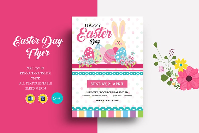 Printable Easter Party Flyer Easter Egg Hunt Invitation Template Canva, Photoshop & MS Word Template, Instant Download image 1