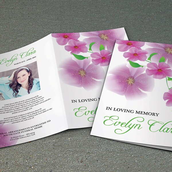 Floral Funeral Program Template | Obituary Template  | Photoshop, Mac Page and MS Word Template | Instant Download--Fp-114