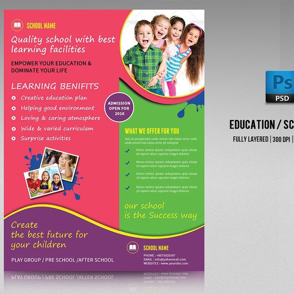 School Admission Flyer Template | School Promotion Flyer | Photoshop and MS Word Template | Instant Download