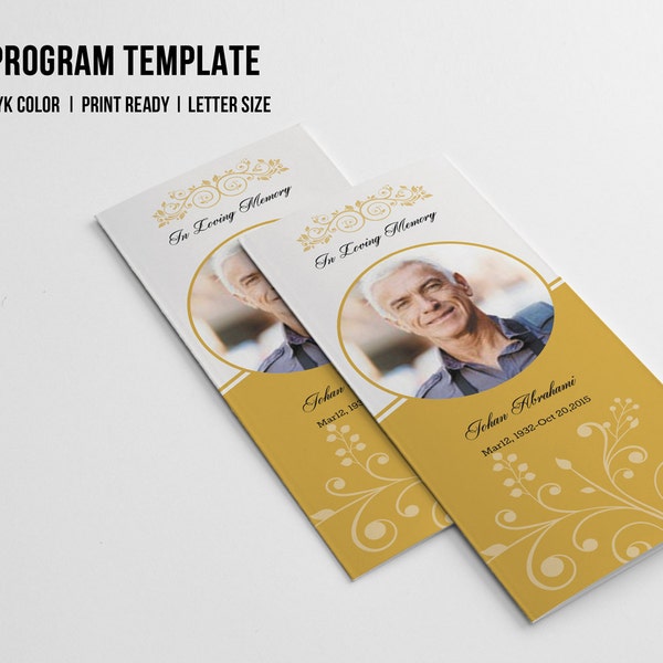 Trifold Funeral Program Template | Memorial Obituary Template | MS Word, Mac Page and Photoshop Template | Instant Download | Fp-266