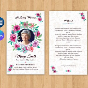 Funeral Prayer Card Template |  Editable Canva, MS Word & Photoshop Template | Instant Download | V04