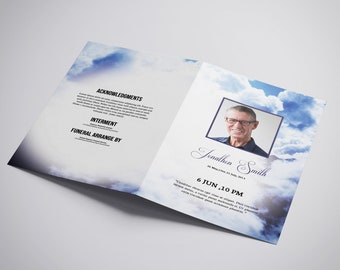 BLUE SKY Printable Funeral Program Template | Obituary Template, Memorial Program |  Ms Word & Photoshop template | Instant Download Fp-441