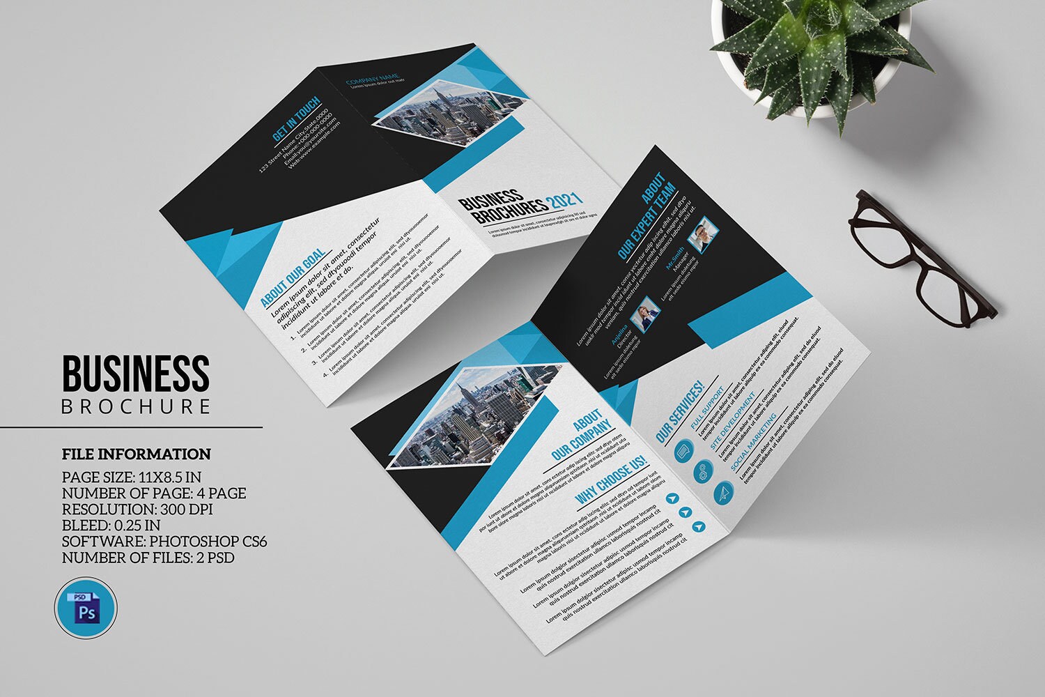 Corporate Bifold Brochure Template: MS Word & Photoshop (instant