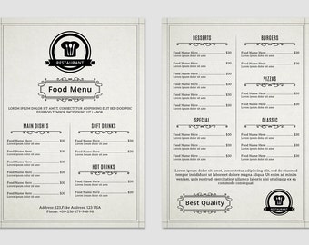 Restaurant Menu Template,  Food Menu Flyer Template | Restaurant Flyer |  Ms Word & Photoshop Template | Instant download
