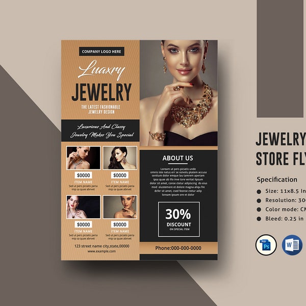 Jewelry Store  flyer Template , Product Promotion Flyer Template | Product Display Flyer |  Photoshop & Ms Word Template, Instant Download