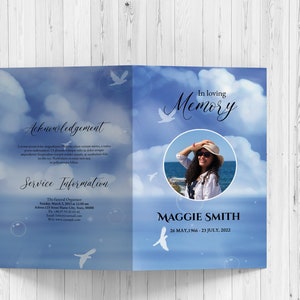 Printable Funeral Program Template Blue Sky Obituary Template Ms Word & Photoshop template Instant Download Fp-539 image 2