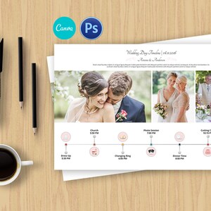 Wedding Day Itinerary Timeline Template For Photographer | Wedding Day Schedule Template | Photoshop and Canva Template