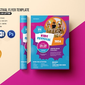 Kids Festival Flyer Template, Kids Camp flyer,   Canva , MS Word & Photoshop  Template | Instant Download