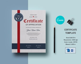 Certificate Template | Certificate of Appreciation, Multipurpose Certificate,  Canva , Photoshop & MS Word Template | Instant Download