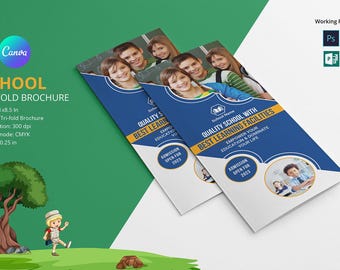 School Trifold Brochure Template: Canva, Publisher, Photoshop (Digital Download)
