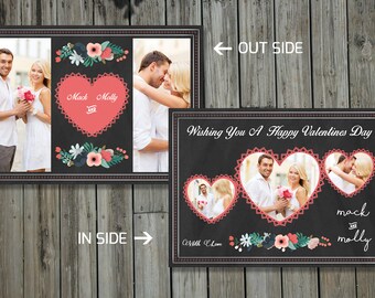 Valentine Day Card Template | Valentine's Day Chalkboard Photo Card  template | Ms Word and Photoshop Template