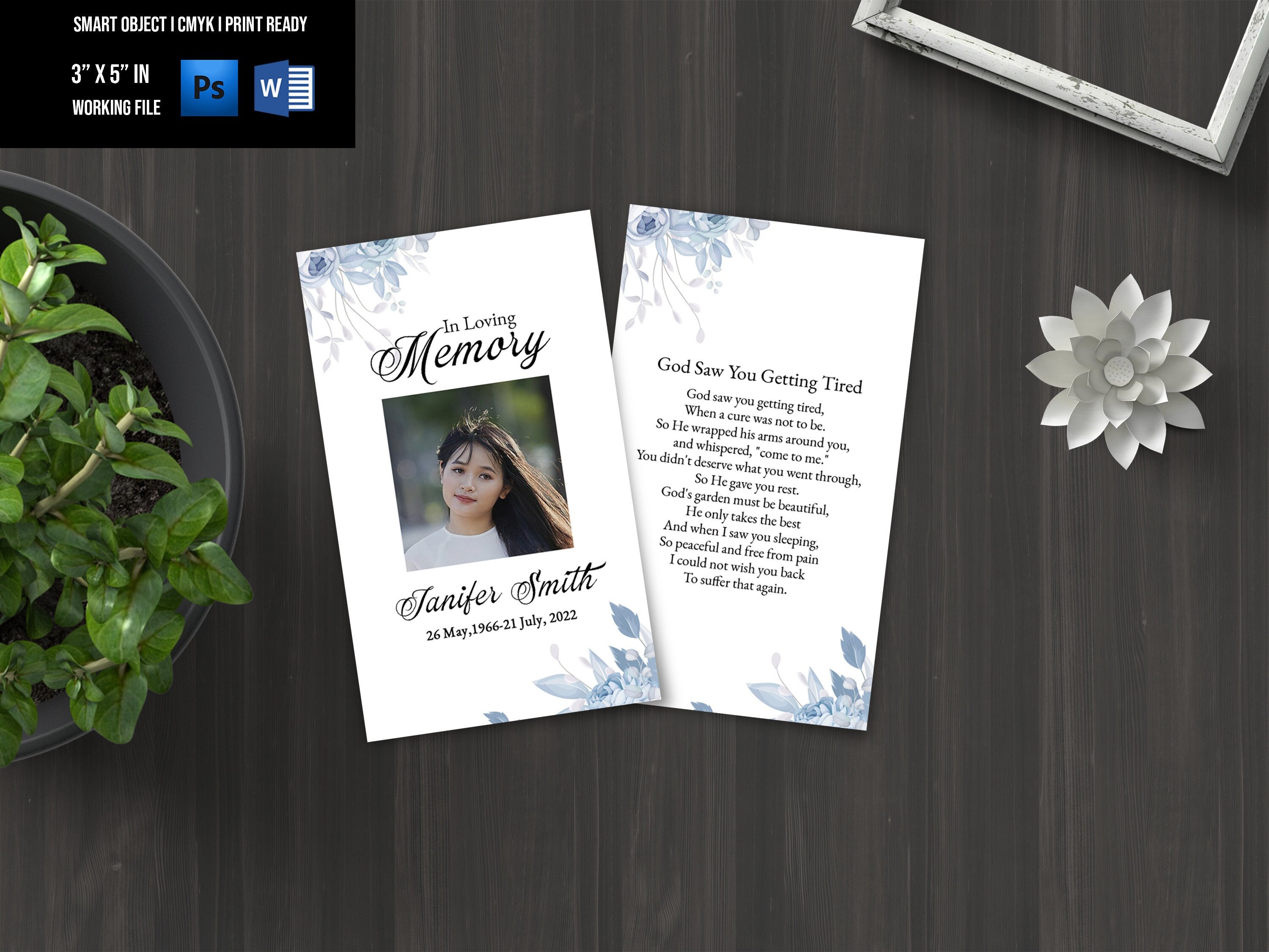 Floral Funeral Prayer Card Template Printable Memorial - Etsy