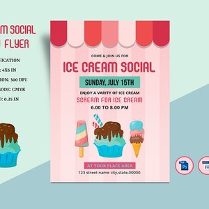 Ice Cream Party Flyer Template | Ice Cream Social Event Flyer,  | Ms Word, Photoshop and Canva Template , Instant Download